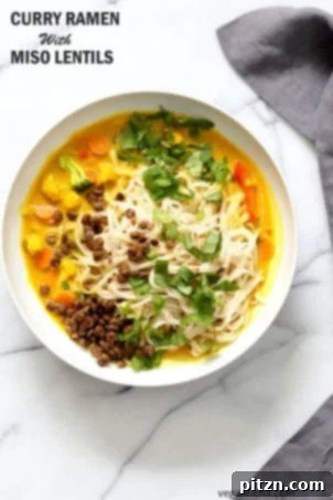 25 Easy Lentil Dishes Beyond Soup 12 Curry Ramen with Miso Maple Lentils: A delicious vegan ramen bowl featuring savory curry broth and tender miso maple lentils. A unique and comforting fusion dish that's both flavorful and nourishing.