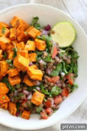 25 Easy Lentil Dishes Beyond Soup 18 Curried Sweet Potato Lentil Salad: A refreshing and flavorful vegan salad combining simple Indian spices with roasted sweet potato, earthy lentils, and a tangy lime juice dressing. A gluten-free, soy-free, nut-free, and oil-free adaptable lunch bowl.