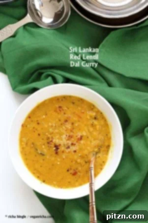 Sri Lankan Red Lentil Coconut Curry (Parippu): A creamy and aromatic vegan Sri Lankan curry made with quick-cooking red lentils and rich coconut milk. A flavorful and comforting staple dish, perfect served with rice.