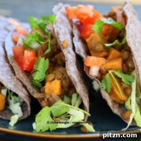 Smoky Sweet Potato Lentil Tacos: Delicious vegan tacos filled with a flavorful and smoky blend of lentils and sweet potatoes. An easy and satisfying plant-based meal, perfect for a quick and fun dinner.