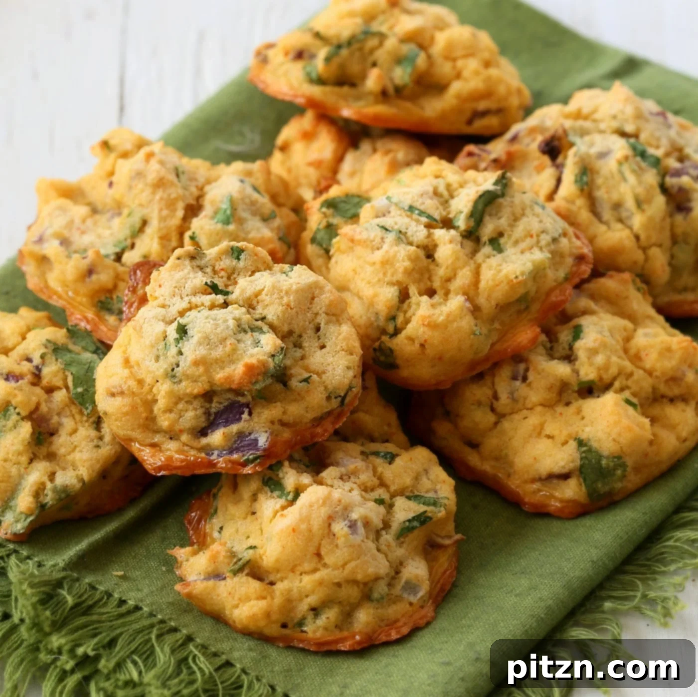 Baked Moong Dal Fritters 8 A stack of golden brown baked Mung Dal Fritters with a bowl of chutney.