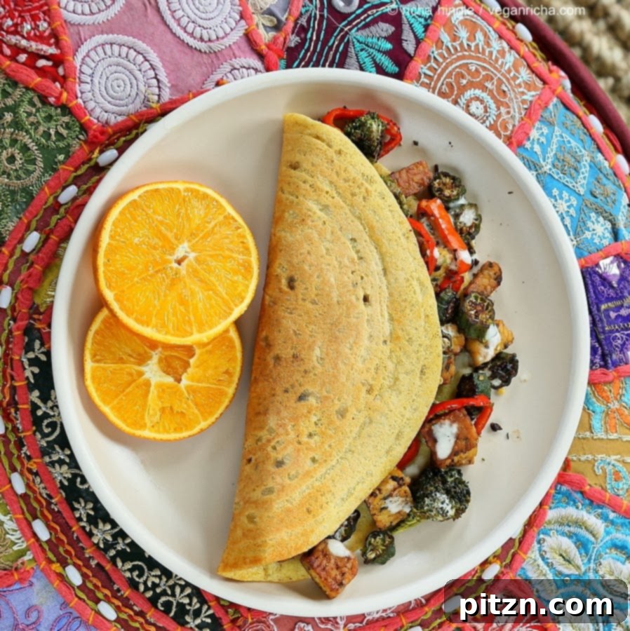 Chickpea flour fat pancakes with cauliflower, a savory and gluten-free vegan breakfast or brunch recipe.