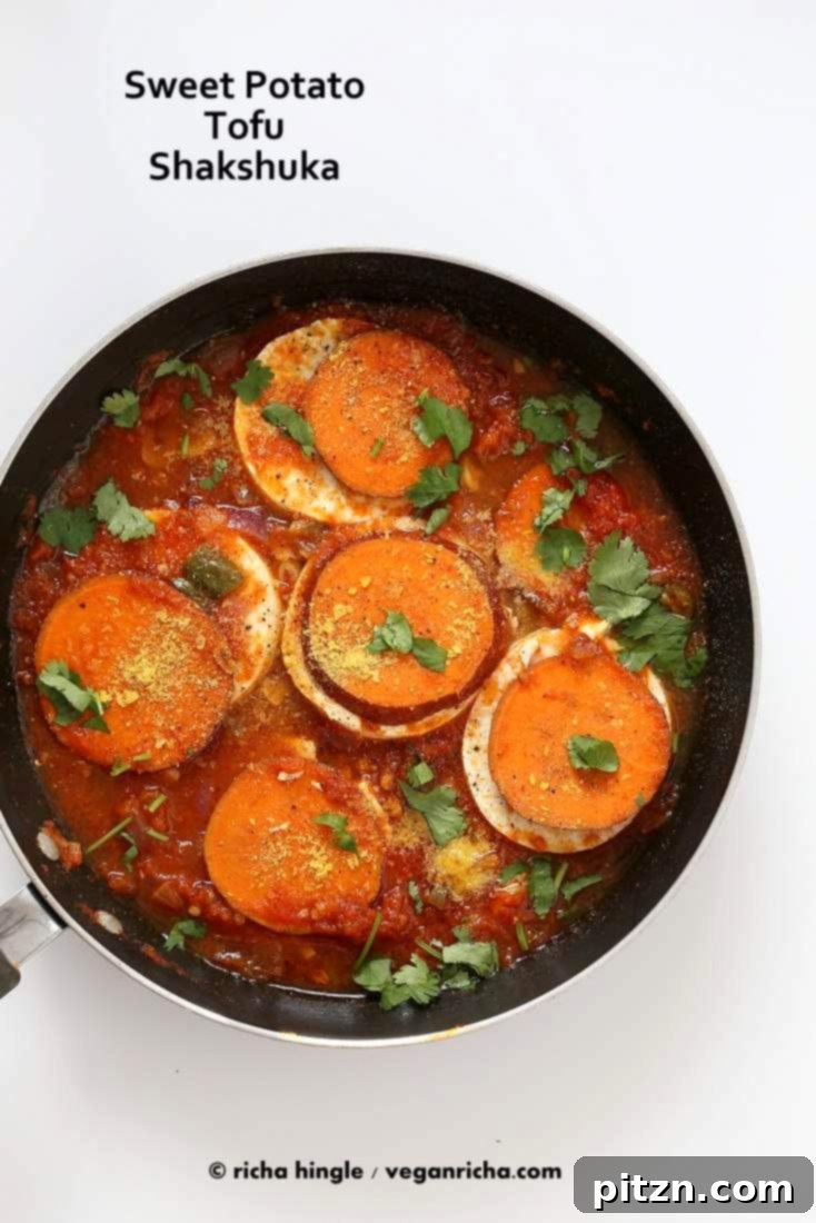 Vegan Shakshuka with Sweet Potato, a vibrant and flavorful plant-based breakfast or brunch recipe from Vegan Richa.