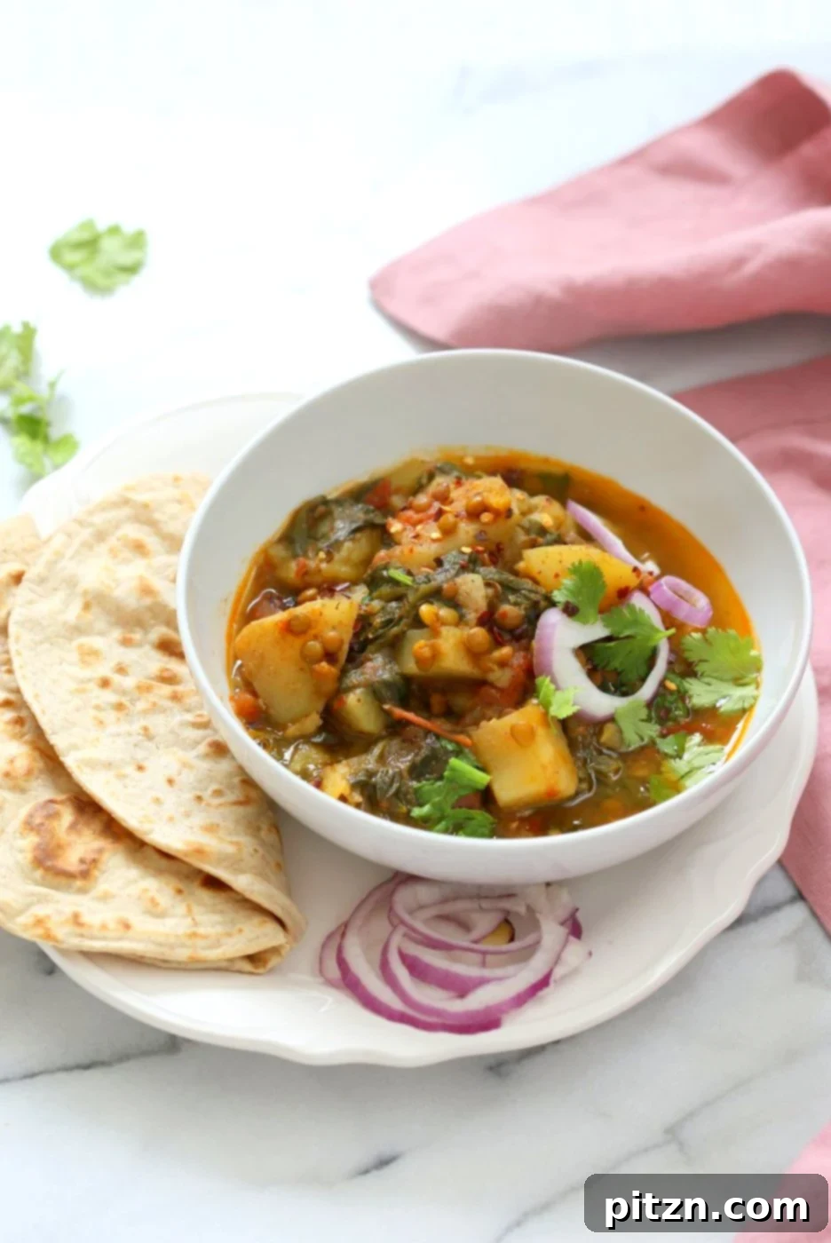 Instant Pot Aloo Palak Dal Delicious Spiced Potato Spinach Lentils 3 Instant Pot Aloo Palak Dal. Spiced Potato Spinach Lentils made in a pressure cooker or Instant Pot. Saucepan option. Vegan Gluten-free Soy-free Nut-free Recipe | VeganRicha.com