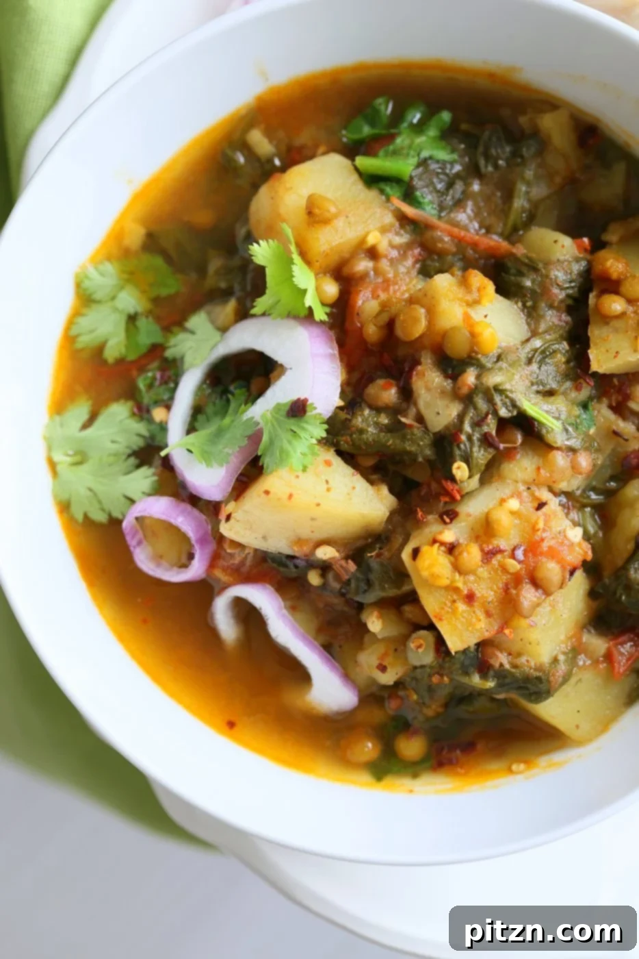 Instant Pot Aloo Palak Dal Delicious Spiced Potato Spinach Lentils 4 Instant Pot Aloo Palak Dal. Spiced Potato Spinach Lentils made in a pressure cooker or Instant Pot. Saucepan option. Vegan Gluten-free Soy-free Nut-free Recipe | VeganRicha.com