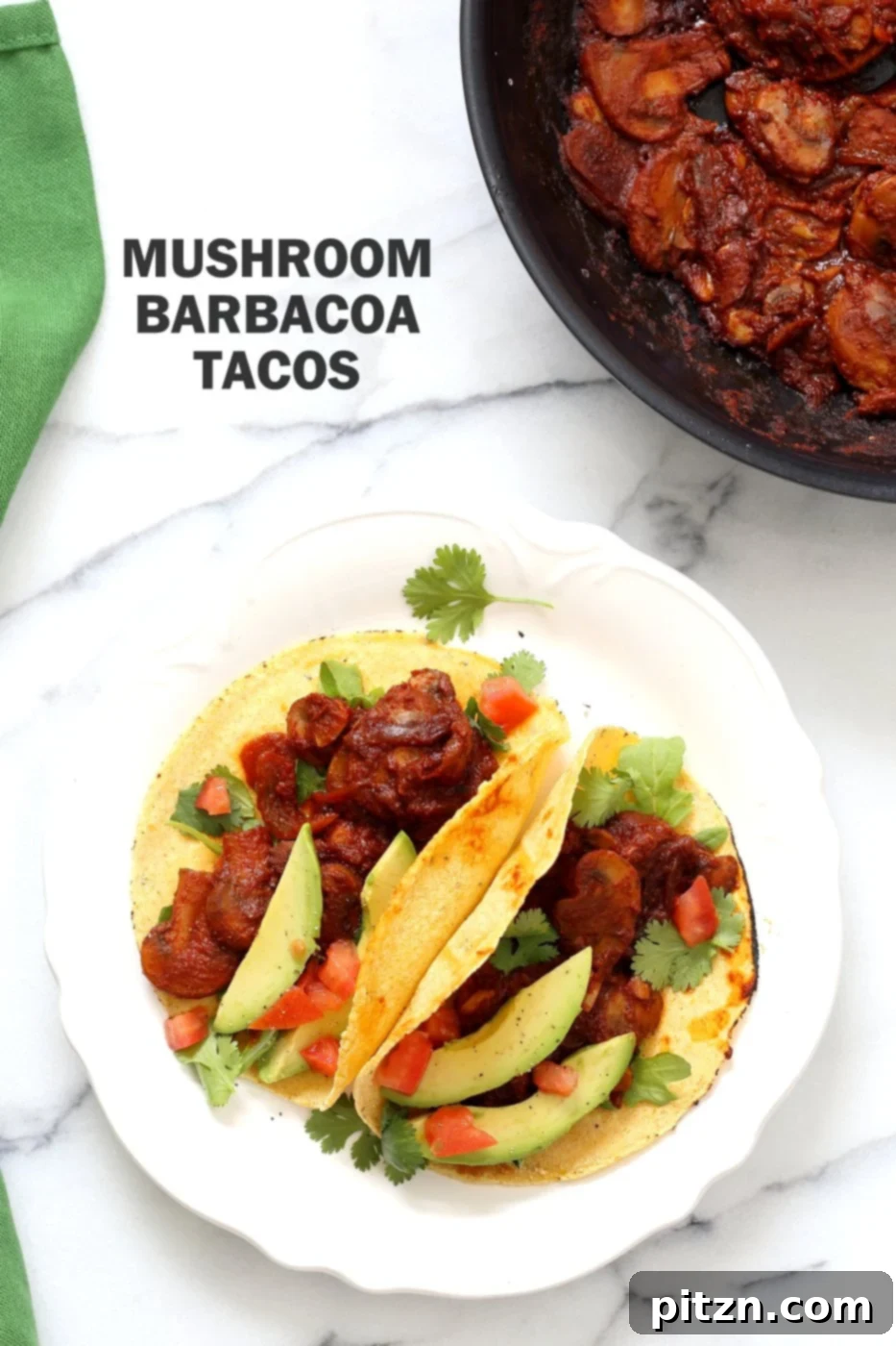 Delicious Vegan Barbacoa Mushroom Tacos, showcasing a vibrant and saucy plant-based meal, perfect for a healthy and flavorful dinner. Gluten-free, Nut-free, Soy-free recipe for easy preparation.