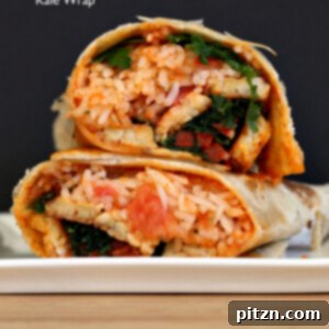These Vegan Buffalo Tempeh Wraps are paired with Spanish rice, peppers and kale for a fantastic meal. Use gluten-free wraps to make them gluten free.