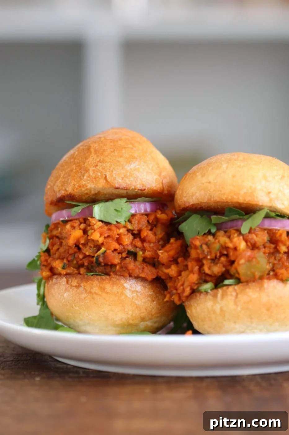 Cajun Spiced Smoky Vegan Sloppy Lentils 9 A beautifully plated Smoky Vegan Sloppy Joe, generously filled and garnished, ready to be enjoyed as a wholesome plant-based meal.