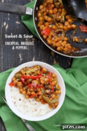 15 Protein-Packed Vegan Meals 11 Sweet and Sour Chickpeas, Peppers, and Broccoli. Easy Weeknight One Pot Protein filled Meal. | VeganRicha.com #vegan #glutenfree #chickpeas #recipe #veganricha