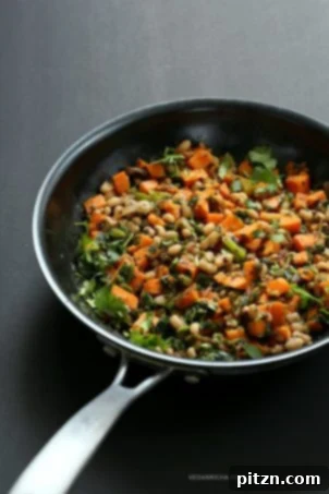 No-Chip Nachos: Bell Peppers Loaded with Cauliflower Taco Meat & Creamy Vegan Queso 11 Bring in the new year with this plentiful Black eyed pea and Sweet Potato Hash with Harissa Spice. Ready in 20 minutes. Serve over toast with a creamy dressing or avocado. Vegan Gluten-free Soy-free Recipe