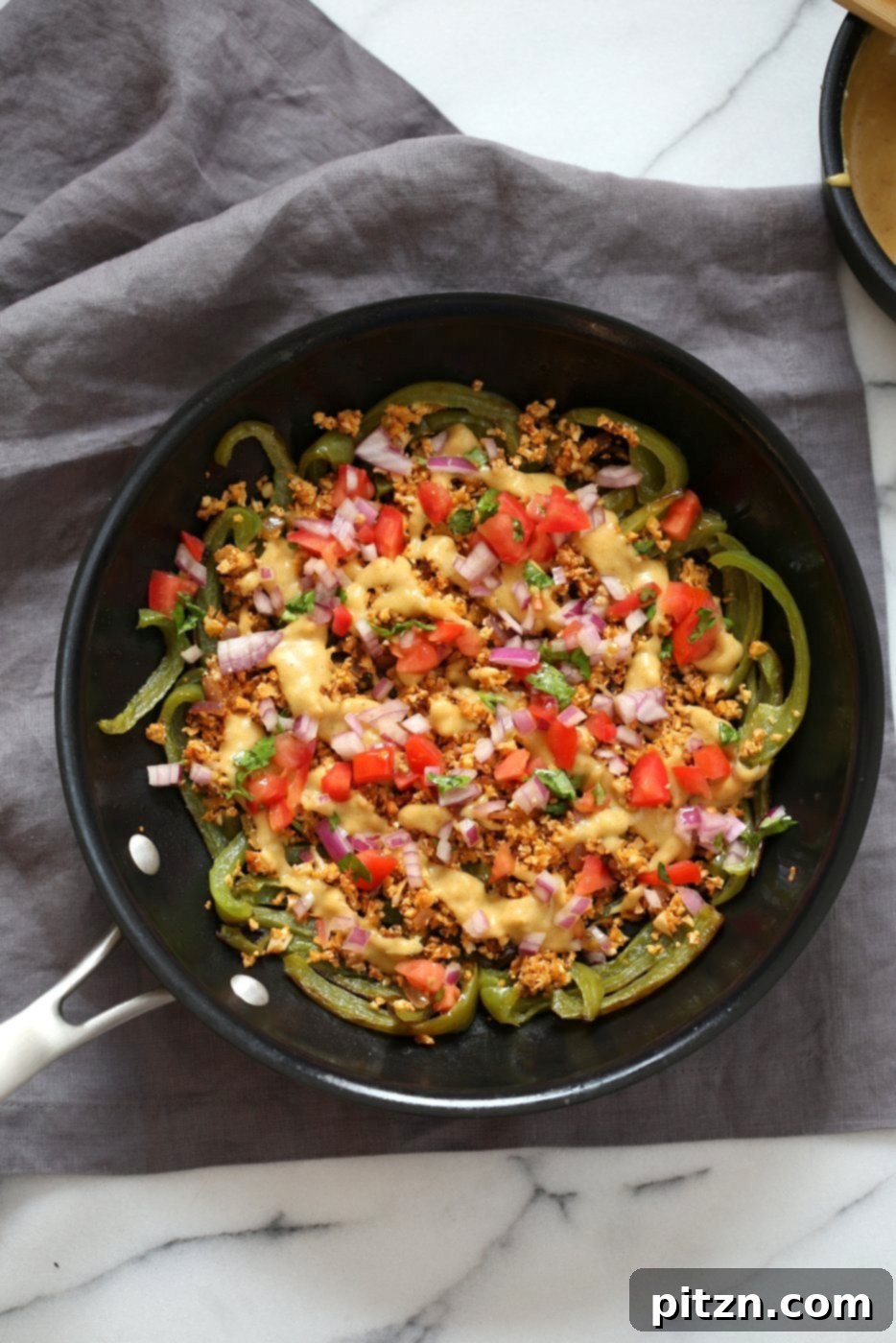 No-Chip Nachos: Bell Peppers Loaded with Cauliflower Taco Meat & Creamy Vegan Queso 7 Vegan Bell Pepper Nachos with Cauliflower Taco Meat & 10 minute Vegan Nacho Cheese Sauce. Veggie full Nachos! Vegan Gluten-free Soy-free Nut-free Recipe
