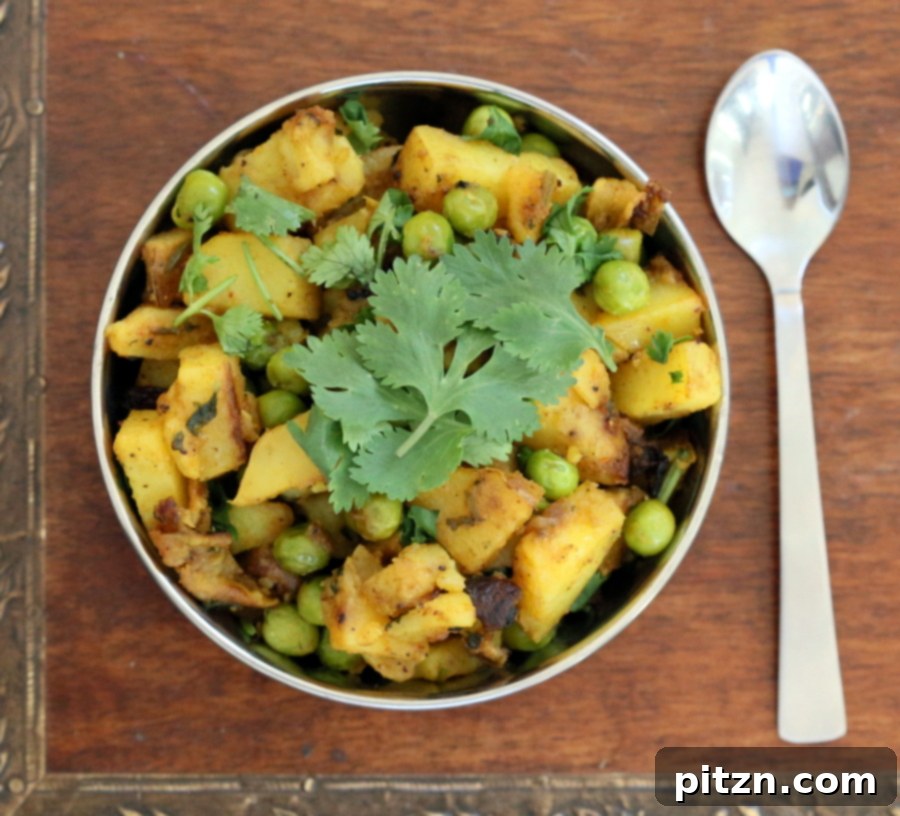Dhania Waale Aloo Matar. Potatoes and peas spiced with Indian spices and cilantro | Vegan Richa