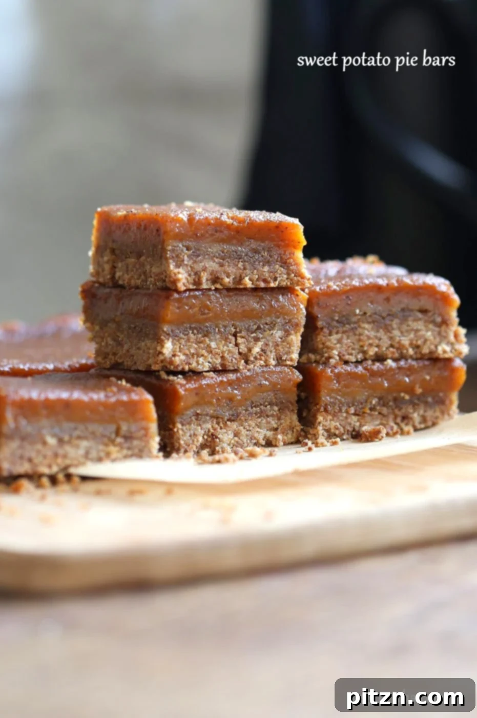 Golden Vegan Sweet Potato Pie Bars 2 Vegan Sweet Potato Pie Bars. Spiced Sweet Potato Pie layered over cinnamony snickerdoodle crust. Make this into a pie for decadent holiday dessert . GF option | VeganRicha.com
