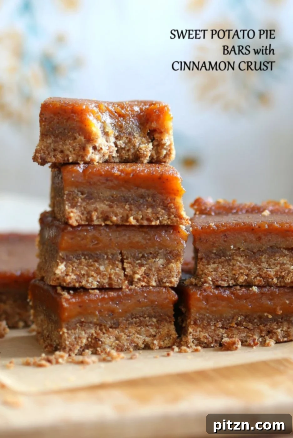 Golden Vegan Sweet Potato Pie Bars 8 Vegan Sweet Potato Pie Bars. Spiced Sweet Potato Pie layered over cinnamony snickerdoodle crust. Make this into a pie for decadent holiday dessert . GF option | VeganRicha.com