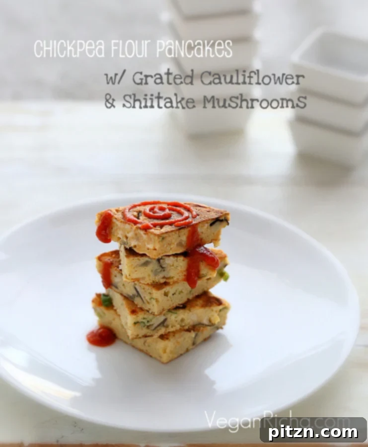 Gluten Free Vegan Chickpea Fritters with Cauliflower and Shiitake 12 More chickpea flour pancakes with a side of sauce