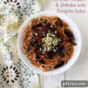 Umami Teriyaki Tempeh Shiitake Soba with a Sriracha Kick Vegan and Gluten Free 2 Teriyaki Tempeh and Shiitake Mushrooms with Sriracha Soba