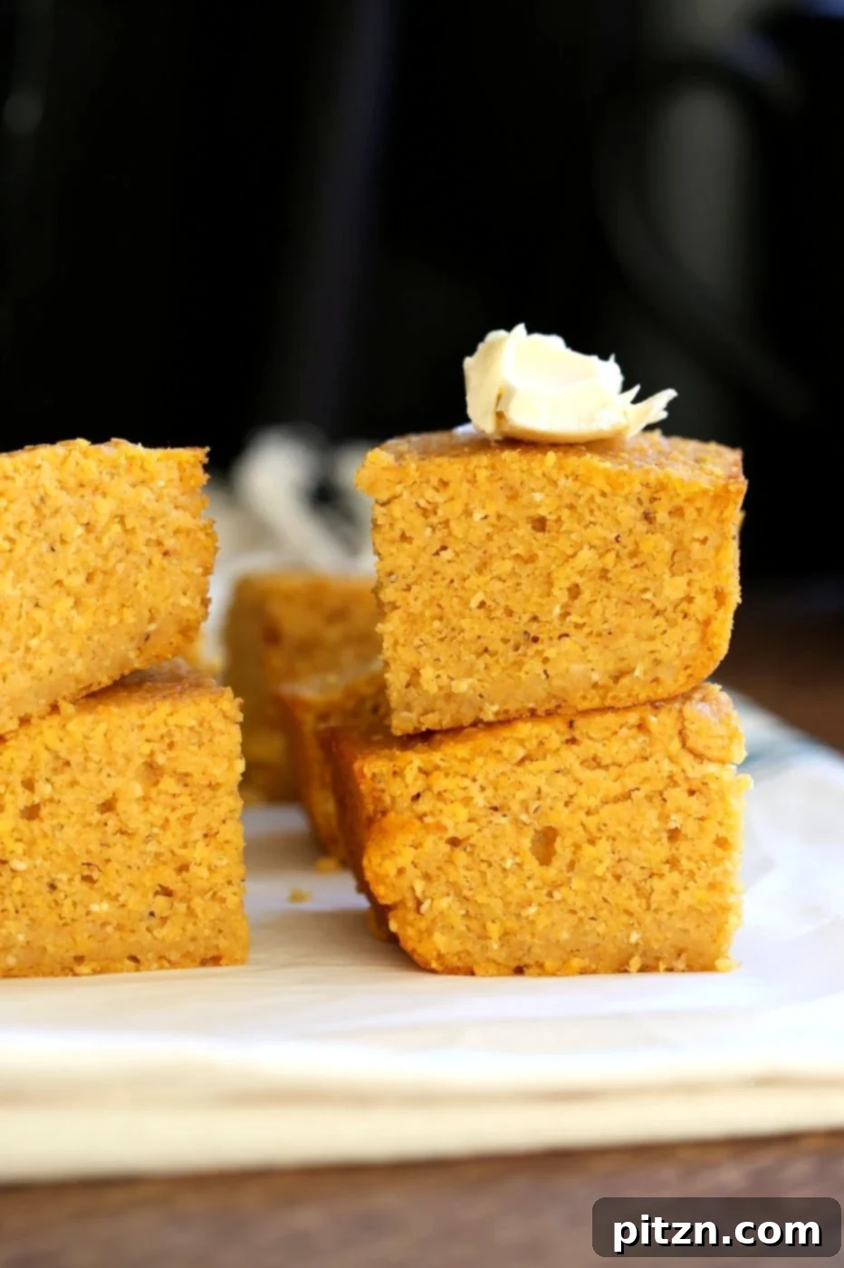 Freshly baked Vegan Pumpkin Cornbread loaf, showcasing its appealing golden crust and perfect rise. #PumpkinCornbread #VeganRecipe