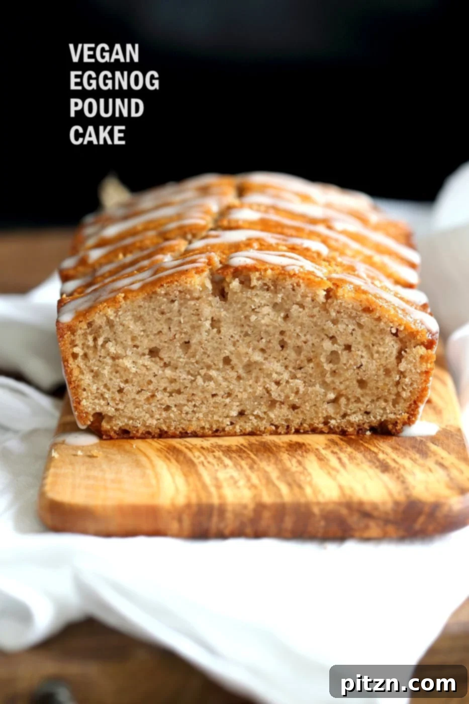 Deliciously moist vegan eggnog pound cake, dairy-free and egg-free, perfect for holiday celebrations. #vegan #veganricha