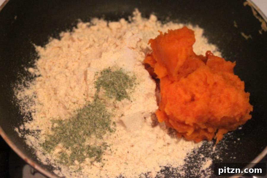 Mixing chickpea and kabocha batter
