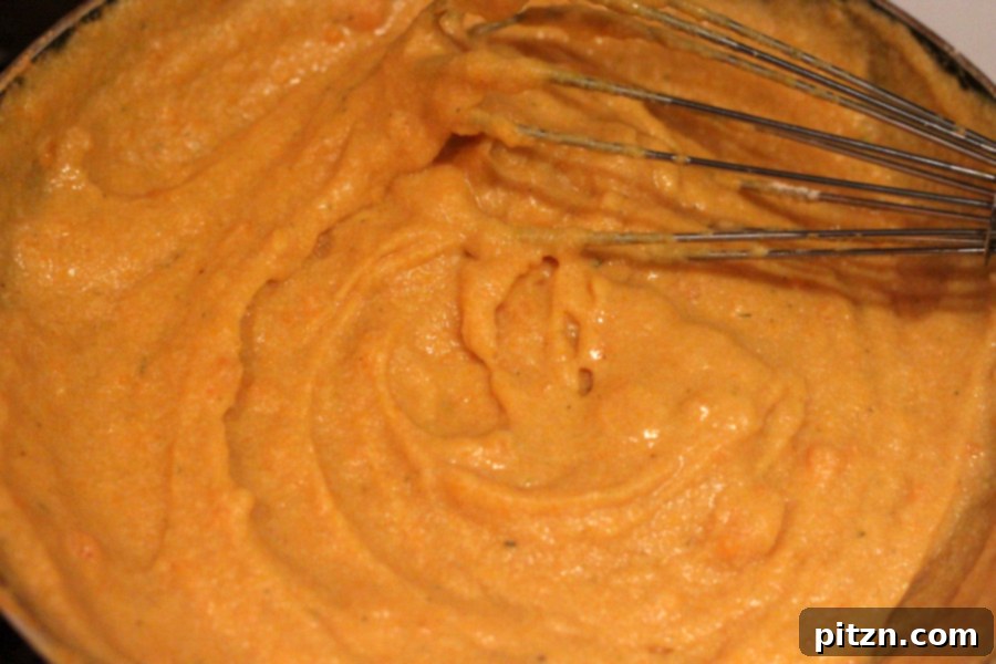 Thickening chickpea kabocha batter in a pan