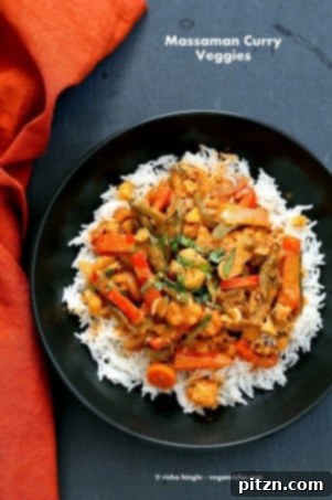 Massaman curry with mixed vegetables, a flavorful and gluten-free vegan dish.