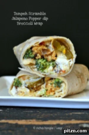 Tempeh scramble jalapeno popper dip wraps, a creative and tasty vegan meal idea.