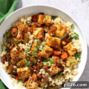Grilled Tofu and Vegetable Power Bowl 7 Tofu and Veggie BBQ Bowl. Veggies and Tofu tossed in from scratch barbecue seasoning and baked. Serve over quinoa dressed with bbq sauce. #Vegan #Glutenfree #Nutfree #Recipe #veganricha