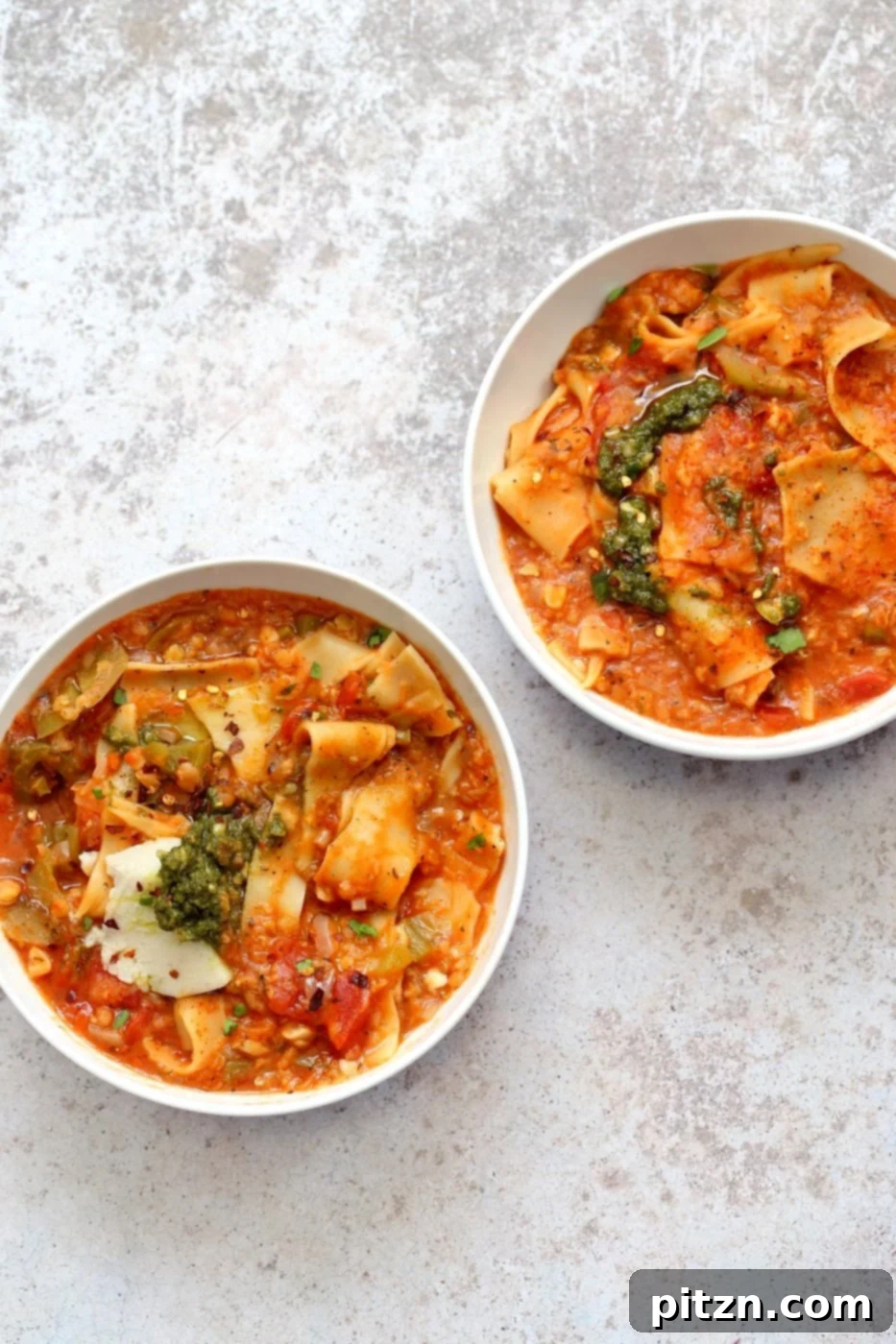 Plant-Based Instant Pot Lasagna Soup 7 Instant Pot Lasagna Soup - Vegan Lasagna Soup with lasagna noodles, veggies, red lentils and basil. 1 Pot weekday meal. #Vegan #Nutfree #Recipe. Can be #glutenfree. #veganricha | VeganRicha.com