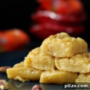 Vegan Kesar Burfi - Almond Semolina Fudge flavored with Saffron.