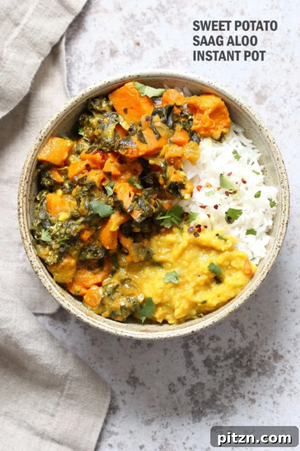 Instant Pot Sweet Potato and Chard Saag Curry 2 Instant Pot Saag Aloo with Chard and Sweet Potatoes. Sweet Potato Chard/Spinach curry. Serve this easy side with dals or curries or add to a bowl. #Vegan #veganricha #soyfree #Glutenfree #Recipe easily #nutfree | VeganRicha.com