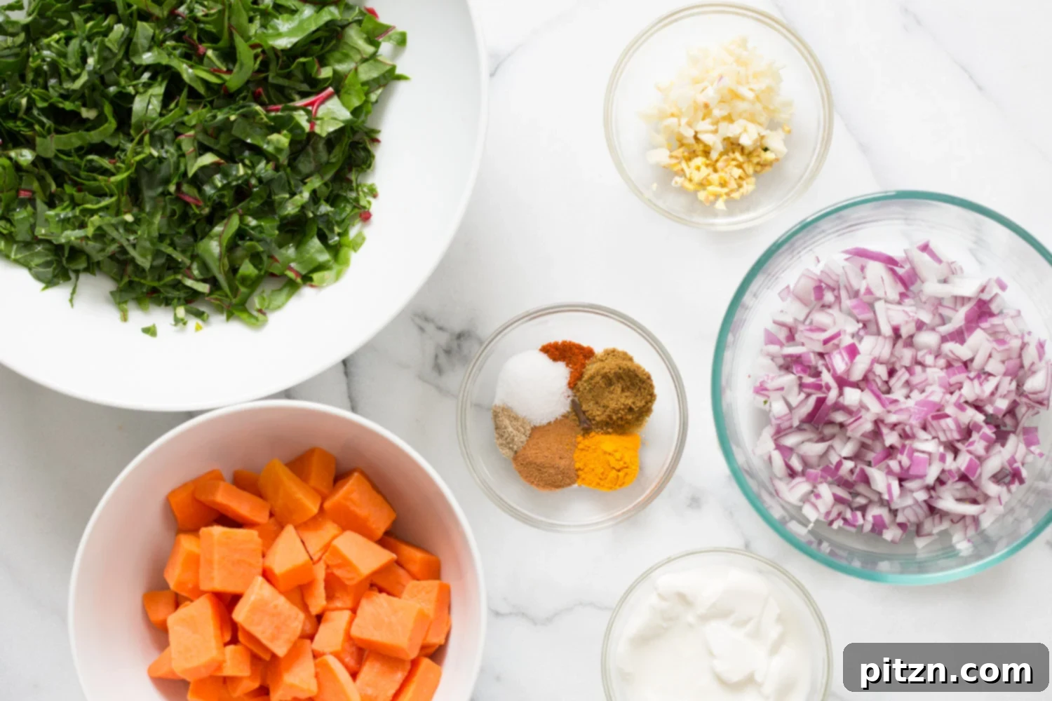 Instant Pot Sweet Potato and Chard Saag Curry 3 Instant Pot Saag Aloo with Chard and Sweet Potatoes. Sweet Potato Chard/Spinach curry. Serve this easy side with dals or curries or add to a bowl. #Vegan #soyfree #Glutenfree #Recipe easily #nutfree| VeganRicha.com