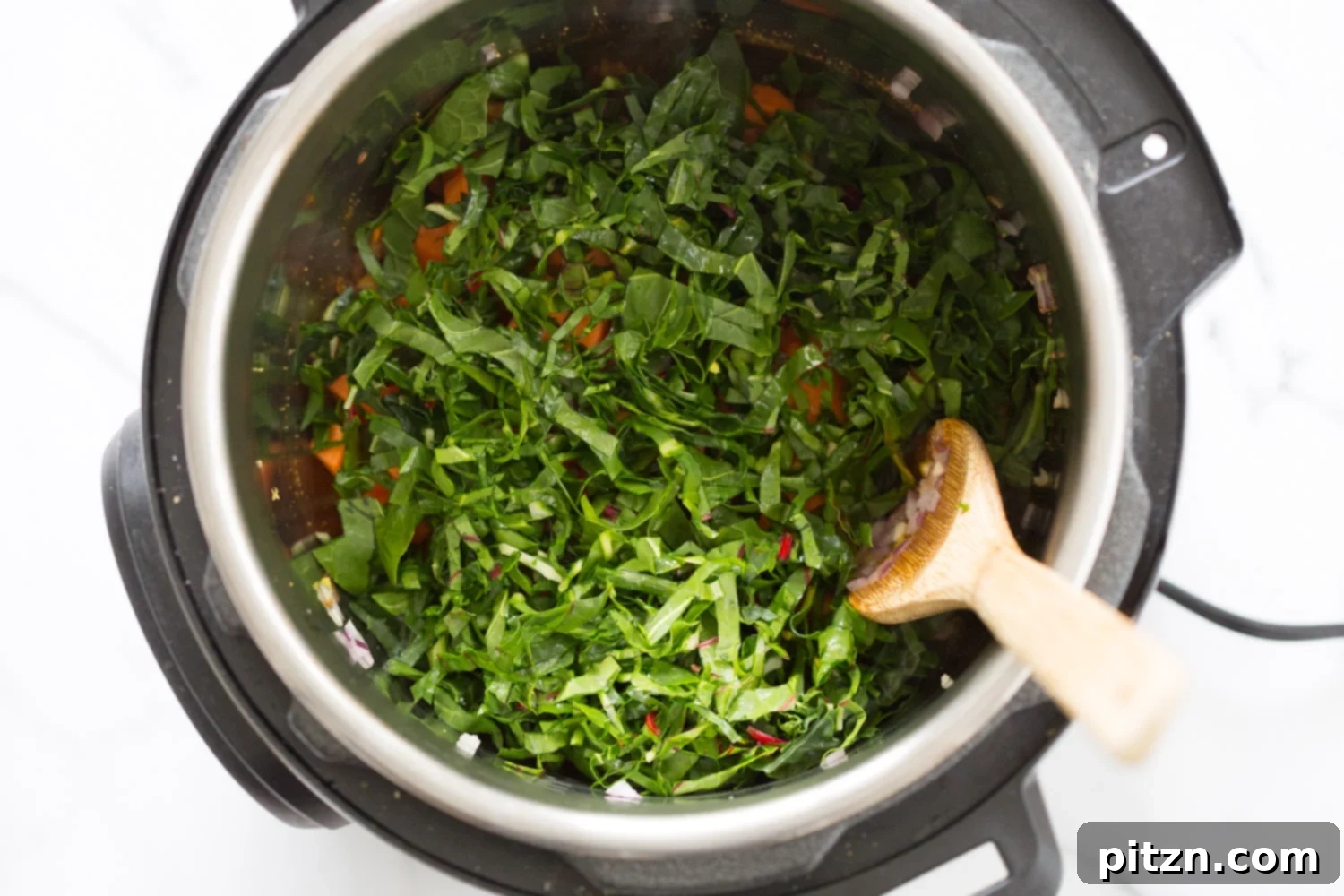 Instant Pot Sweet Potato and Chard Saag Curry 4 Instant Pot Saag Aloo with Chard and Sweet Potatoes. Sweet Potato Chard/Spinach curry. Serve this easy side with dals or curries or add to a bowl. #Vegan #veganricha #soyfree #Glutenfree #Recipe easily #nutfree| VeganRicha.com