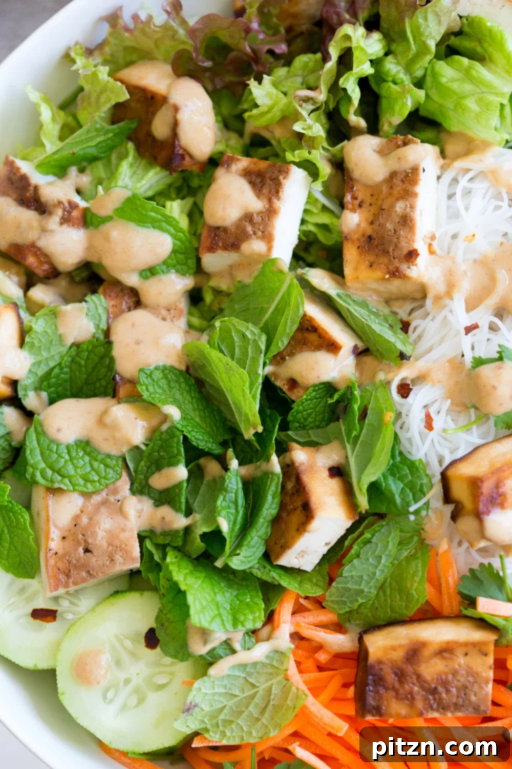 Crunchy Veggie Vegan Summer Rolls Deconstructed into a Bowl. Served with Peanut Butter Dipping Sauce. Fresh Spring Rolls/ Rice paper rolls in a bowl. Make a bowl, wrap or fill up rice paper wrappers. Vegan Gluten-free Recipe. No Refined Sugar or Oil. Use Sunbutter to make it nutfree