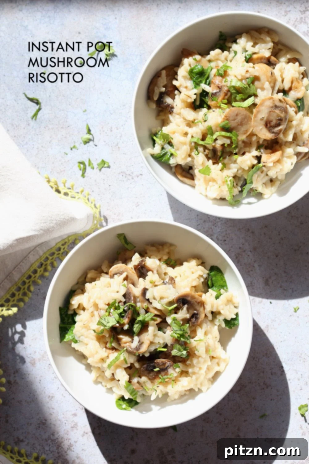 Instant Pot Mushroom Risotto. Easy Vegan Mushroom Risotto made in Instant Pot Pressure cooker. Saucepan option. #Recipe #soyfree #nutfree #vegan #glutenfree #veganricha #instantpot | VeganRicha.com