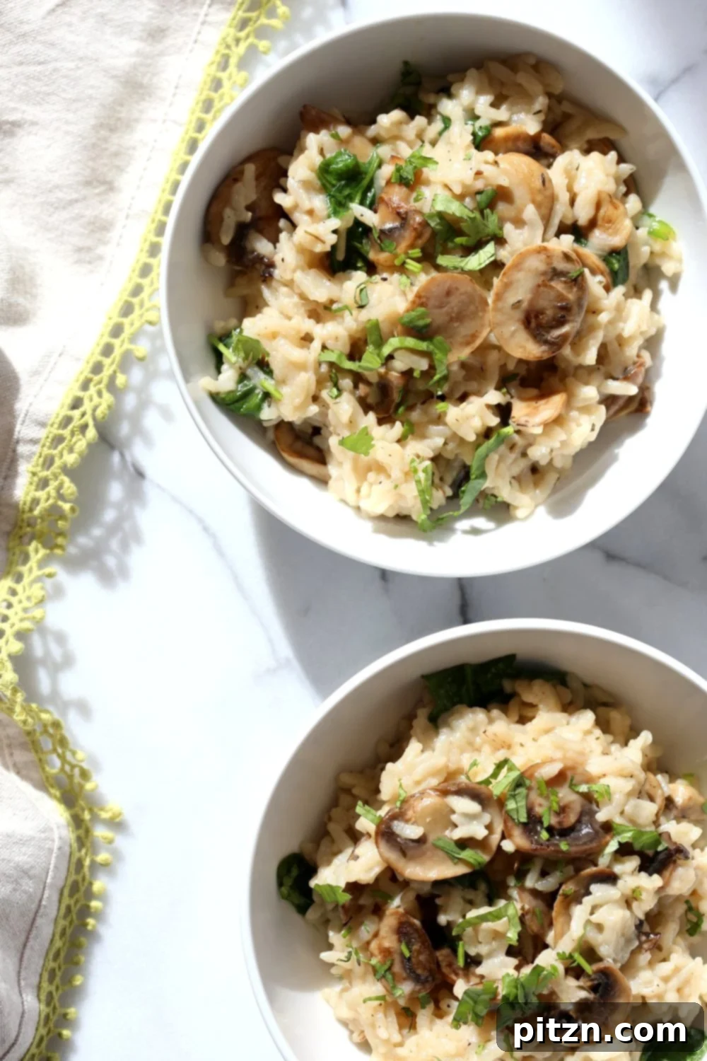 Instant Pot Mushroom Risotto. Easy Vegan Mushroom Risotto made in Instant Pot Pressure cooker. Saucepan option. #Recipe #soyfree #nutfree #vegan #glutenfree #veganricha #instantpot | VeganRicha.com