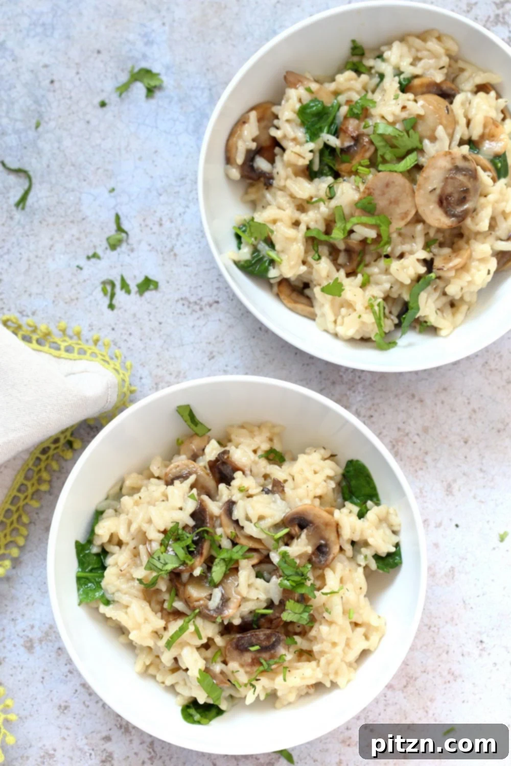Instant Pot Mushroom Risotto. Easy Vegan Mushroom Risotto made in Instant Pot Pressure cooker. Saucepan option. #Recipe #soyfree #nutfree #vegan #glutenfree #veganricha #instantpot | VeganRicha.com