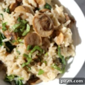 Instant Pot Mushroom Risotto. Easy Vegan Mushroom Risotto made in Instant Pot Pressure cooker. Saucepan option. #Recipe #soyfree #nutfree #vegan #glutenfree #veganricha #instantpot | VeganRicha.com