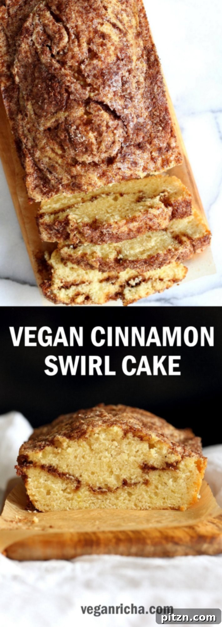 Irresistible Vegan Cinnamon Swirl Cake 5 This Vegan Cinnamon Swirl Cake is super Easy and Quick. A simple yellow cake, swirled with cinnamon sugar makes for a delightful treat. Glutenfree option. Add some nuts into the swirl for variation #Vegan #Nutfree #Soyfree #Dessert #Recipe #veganricha | VeganRicha.com