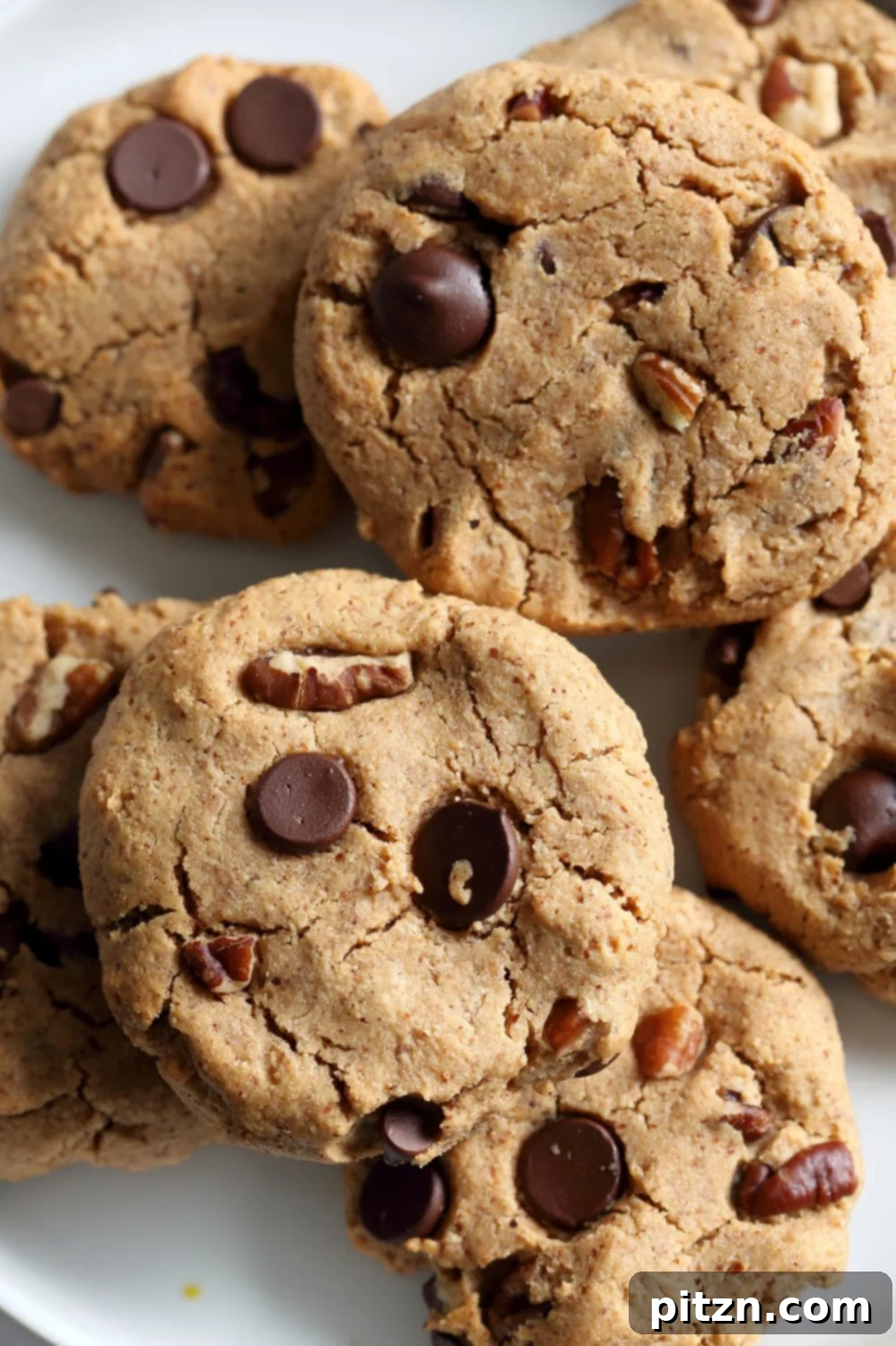 Vegan Paleo Grain free Chocolate Chip Cookies with Coconut flour and Almond Butter. These fudgy cookies are a perfect treat or snack. No refined oil and no refined sugar. #Vegan #Glutenfree #Grainfree #paleo #Recipe #veganricha | VeganRicha.com