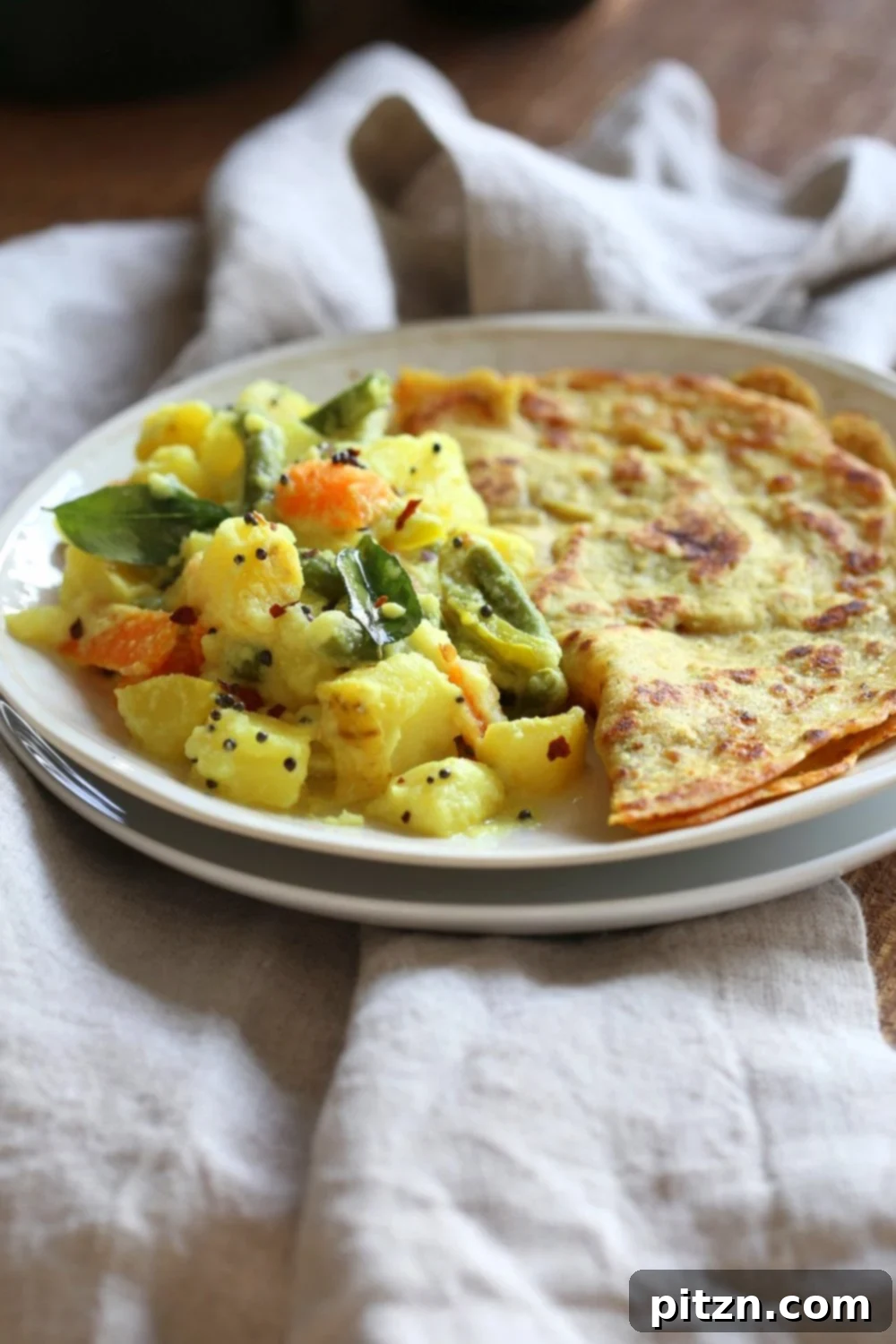 Avial served with traditional South Indian accompaniments like rice and flatbread.