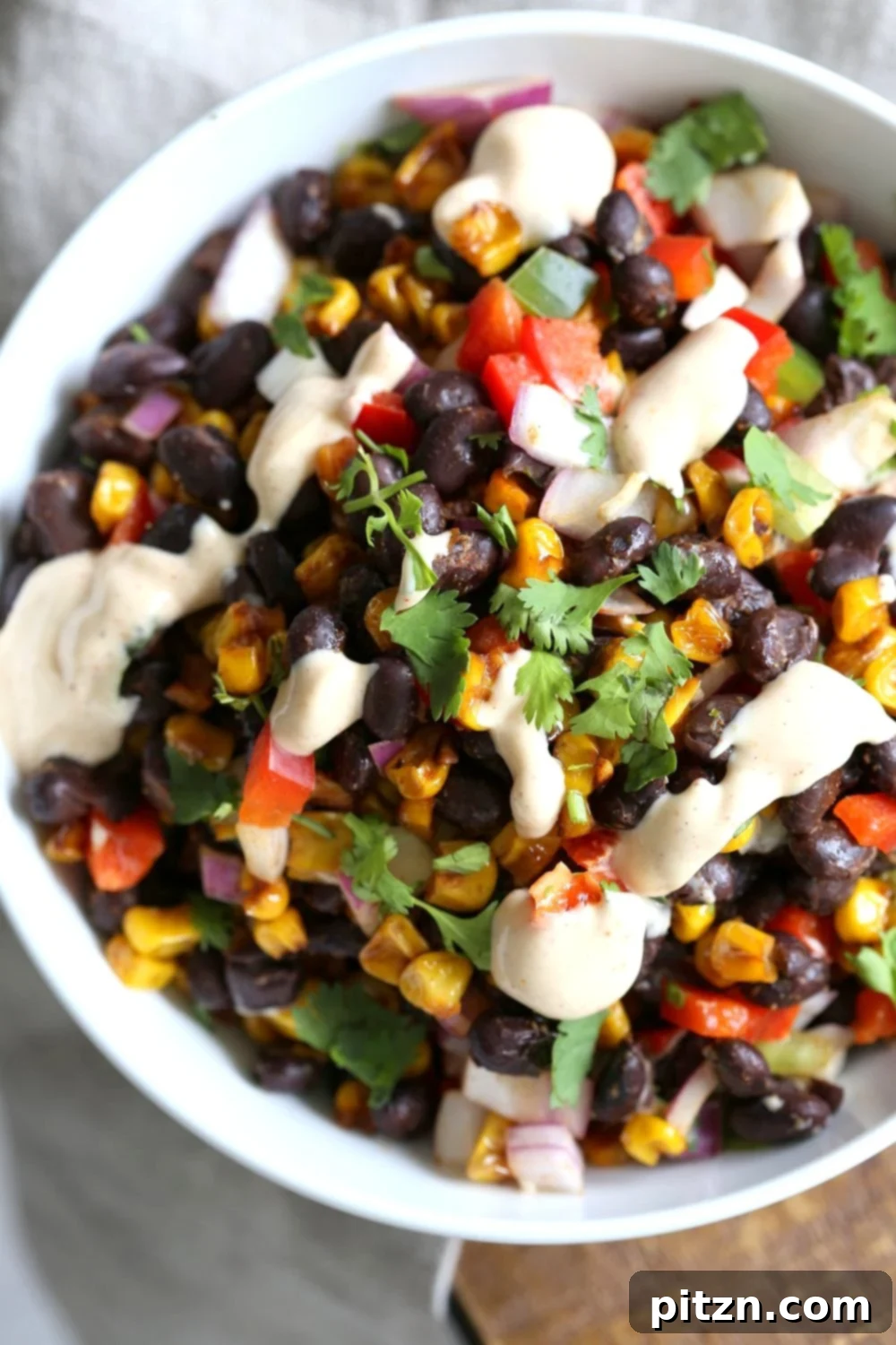 Mexican Street Corn Salad with Black Beans and Chipotle Mayo. Elote Bean Salad. Serve with Tortilla Chips. #Vegan #Glutenfree #Nutfree #soyfree #Recipe #veganricha | VeganRicha.com