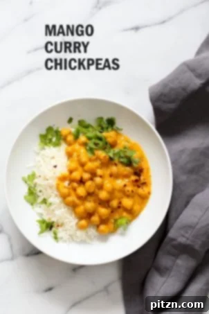 Delicious Mango Curry Chickpeas, a tropical and aromatic vegan and gluten-free curry dish.