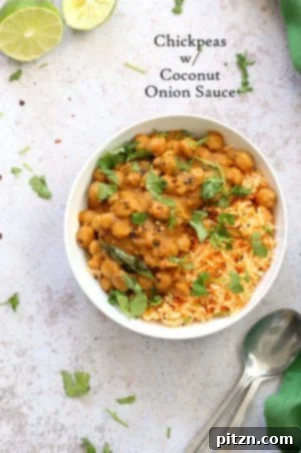 Authentic Chana Ghassi / Gassi - Mangalorean Coconut Onion sauce with Chickpeas, a simplified regional Indian curry that is vegan, gluten-free, soy-free, and nut-free.