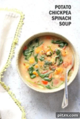 Creamy Veggie Chickpea Potato Soup cooked in an Instant Pot, ideal for a comforting vegan, gluten-free, soy-free, and nut-free meal.