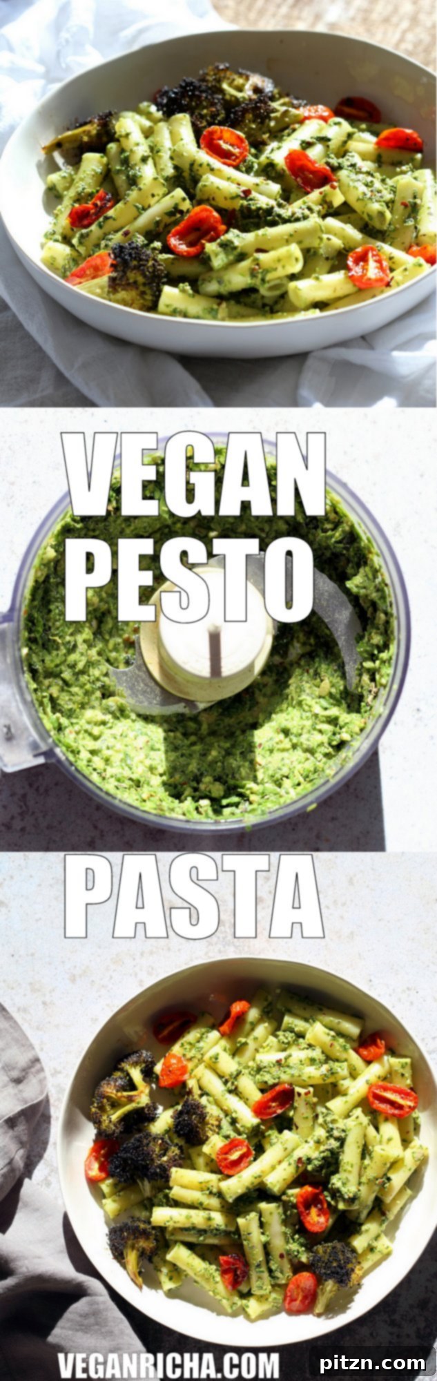 Vibrant Vegan Pesto Pasta with Smoky Charred Broccoli 5 Vegan Pesto Pasta with Charred Broccoli. Easy Vegan Pesto with Ziti, served with roasted cherry tomatoes and broccoli. #Vegan #Soyfree #Recipe #VeganRicha. Can be #glutenfree and #nutfree | VeganRicha.com