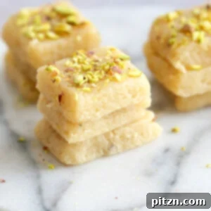 Vegan Malai Burfi (Milk Cake)- Indian Fudge Bars. A dairy-free burfi perfect for Indian festivals. This plant-based recipe is gluten-free and soy-free.