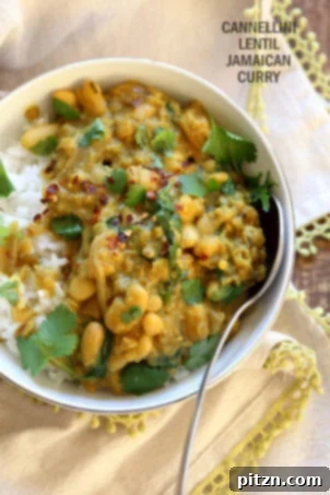 Cannellini and Lentil Jamaican Curry, an easy one-pot vegan curry made with budget-friendly beans and red lentils, perfect for a soy-free, gluten-free, nut-free meal.