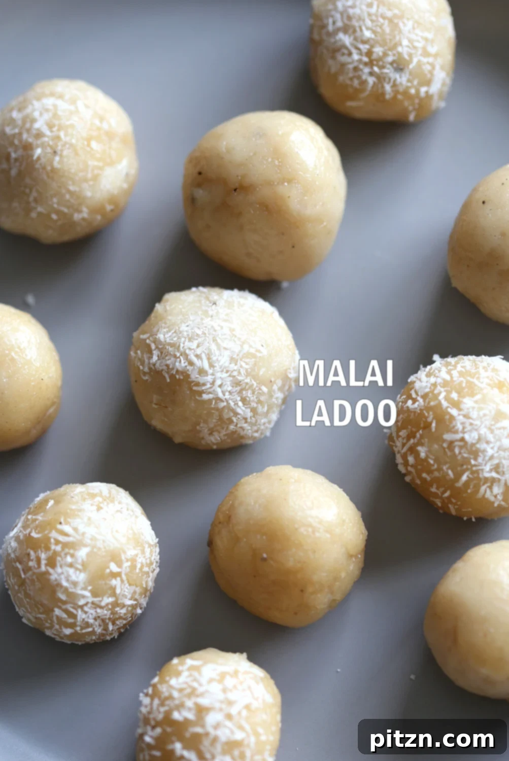 Vegan Malai Ladoo Cardamom Fudge Balls 9 A final close-up of a beautifully decorated Vegan Malai Ladoo, ready to be enjoyed.
