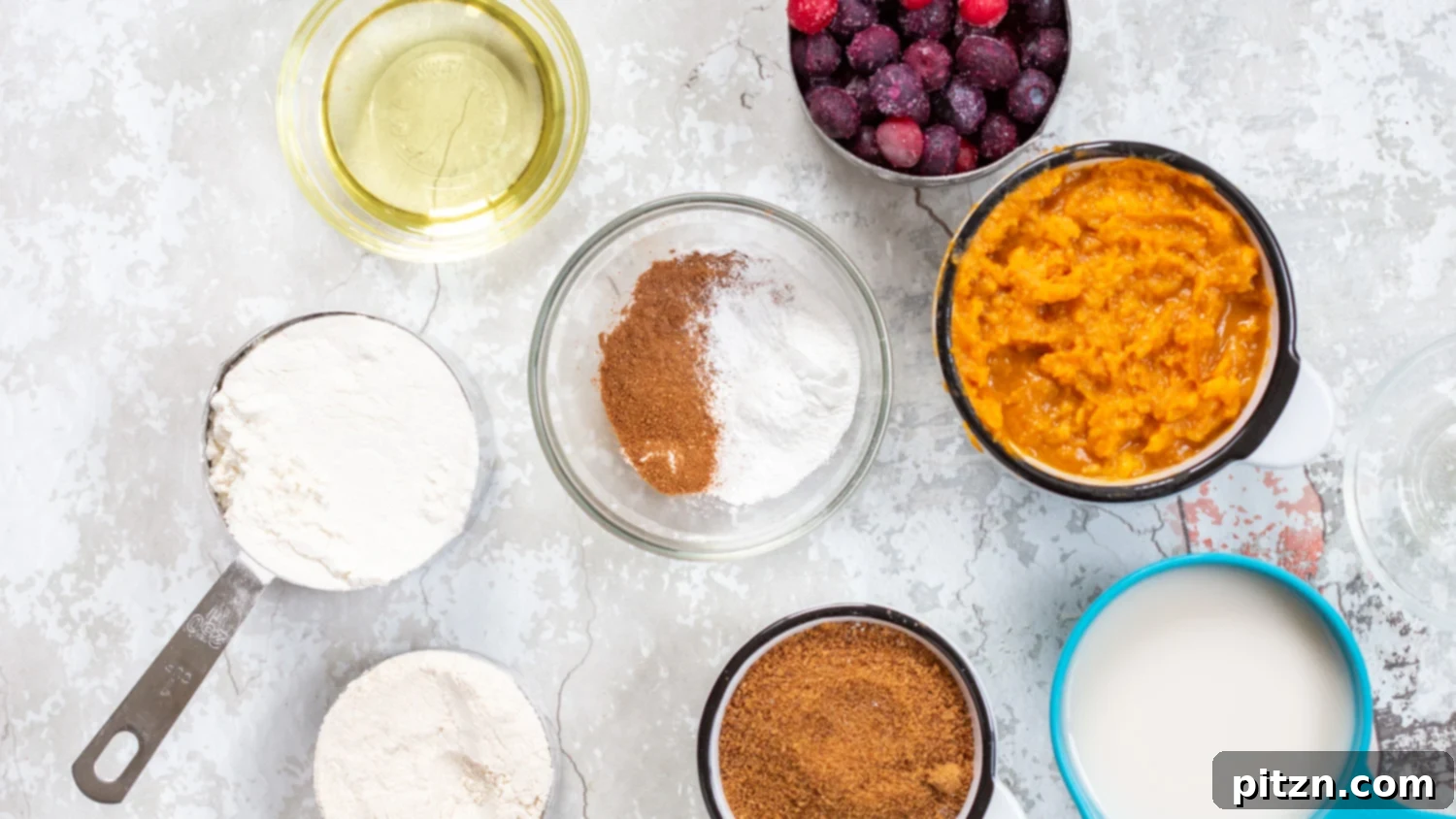 Golden One Bowl Vegan Sweet Potato Loaf 4 Vegan Sweet Potato Bread Ingredients in bowls and cups