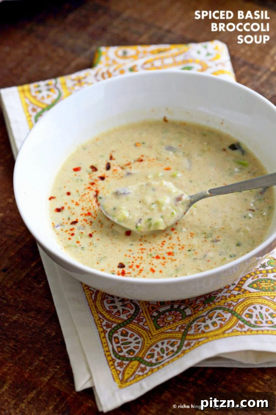 20 Soul-Warming Vegan Soups and Stews for Autumn 11 Easy Spiced Creamy Broccoli Soup. Shredded broccoli cooked with spices, basil and a creamy cashew sauce. Vegan Gluten-free Recipe. | VeganRicha.com #vegan #glutenfree #veganricha
